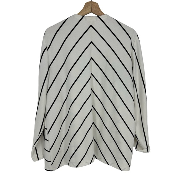 Chico’s Striped White Black Cardigan Open Front Stretch Sweater - Picture 2 of 7